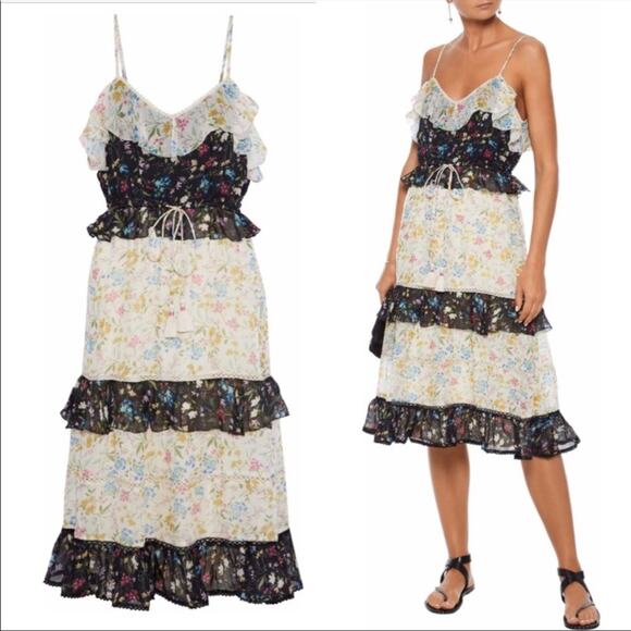 Love Sam Blossom Floral Tiered Midi Dress New Size Small